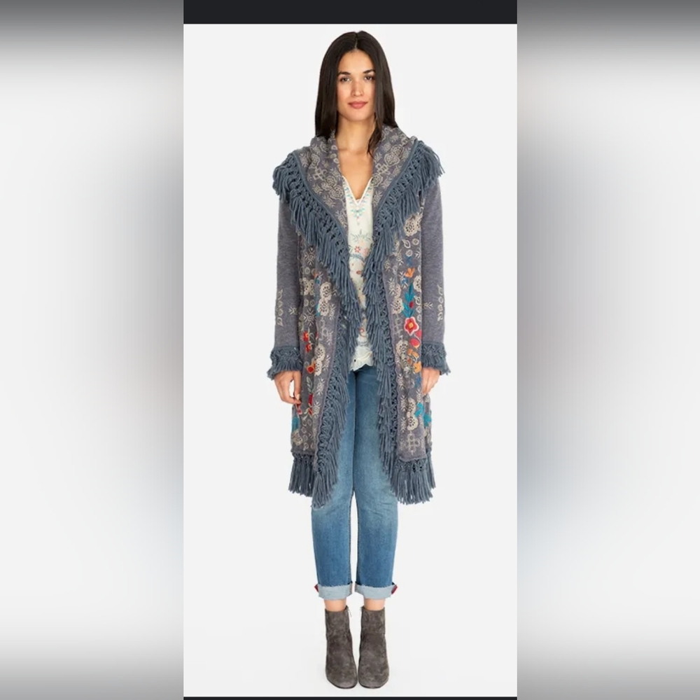 Johnny Was Pfionah Hoodie Cardigan Sweater Jacket Twilight Grey - small